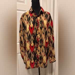 Red and Black Button Down Shirt Casual Resort Wear